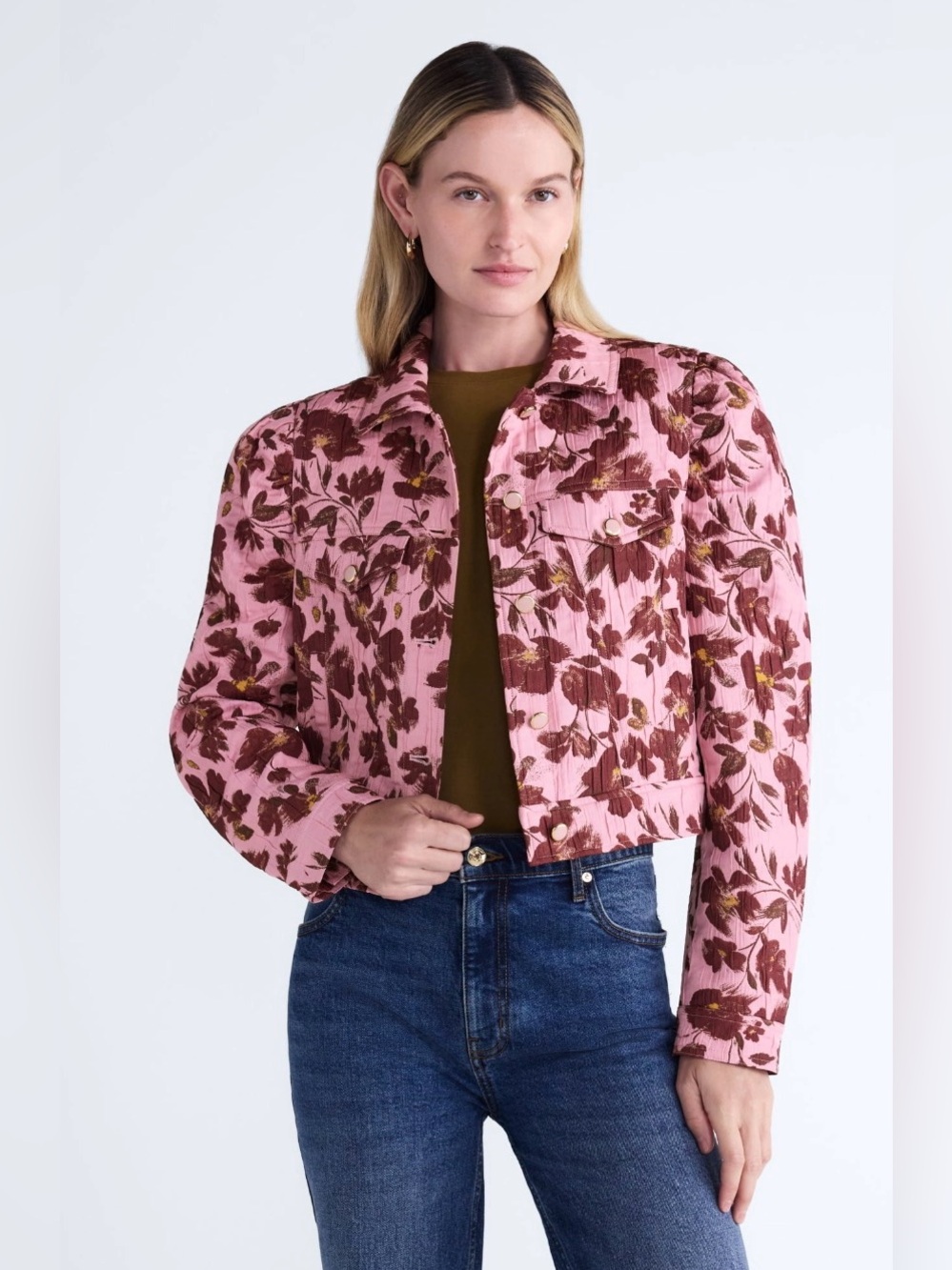 Scoop Women’s Cropped Trucker Jacket w/ Puff Sleeves
